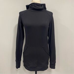 Lululemon 4 Black Base Runner Pullover Ponytail Hoodie Pocket Ruched Funnel Neck